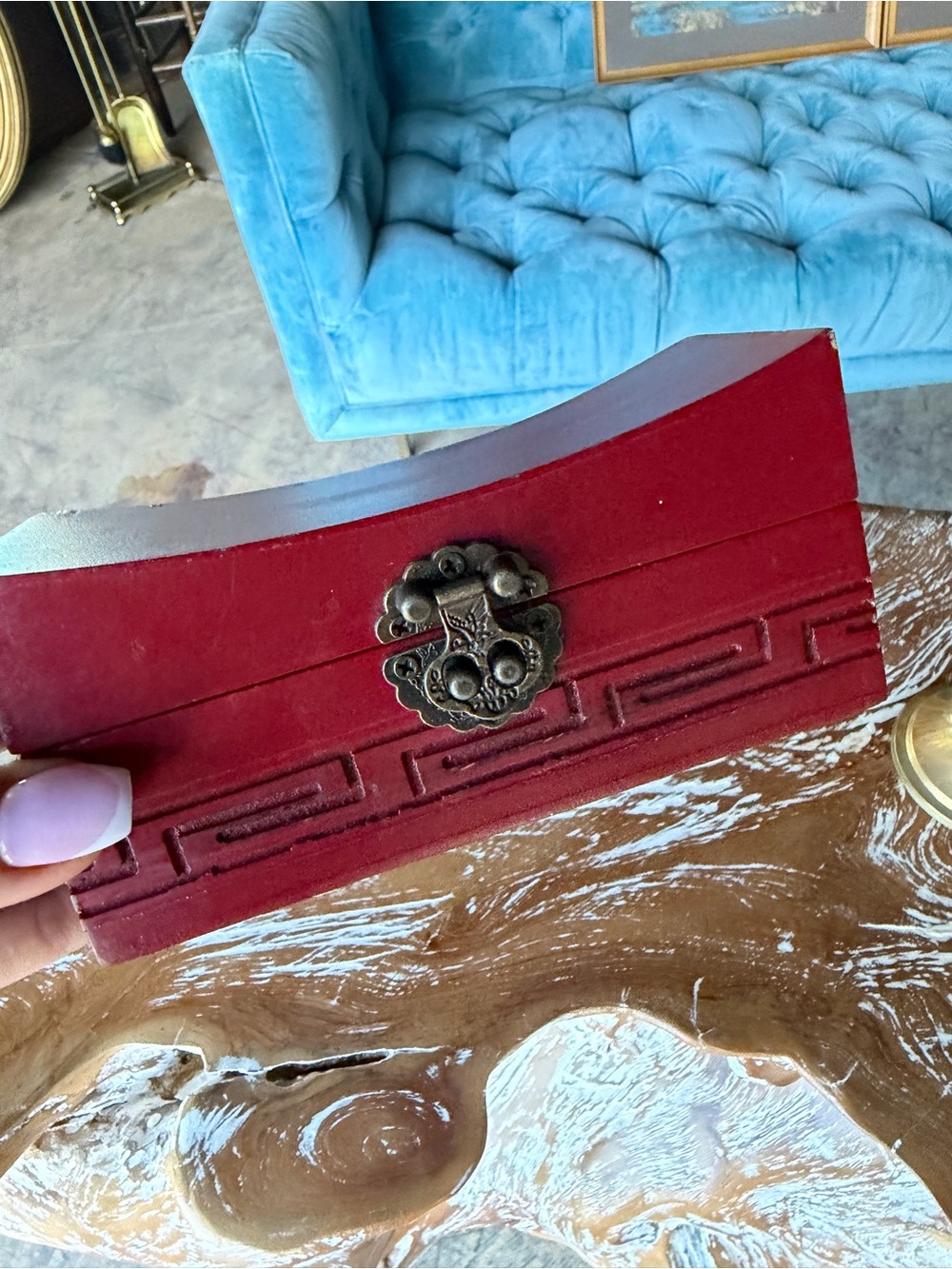Red Decorative Jewelry Box with Antique Brass Clasp